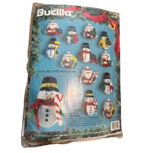 Bucilla Roly Poly Santa & Snowman 83140 Felt Ornaments Needlecraft Kit 1994 NEW